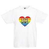 lepni.me Camiseta para Niño/Niña El Amor GANA, el Orgullo, el corazón del Arco Iris - Día de San Valentín (9-11 Years Blanco Multicolor)