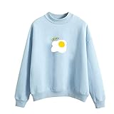 TOPKEAL Suéter de Manga Larga con Estampada de Huevo Frito y Color Liso para Jovencita Suerta Sudadera Azul Redonda L