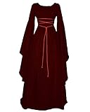 Mujer Mangas Largas Cuello Redondo Vestido Medieval De Señora Largo Vestido Renacimiento Gótico Vestido Vino Rojo S
