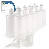 ProfessionalTree Botellas para líquido con Sistema de Goteo 10x100 ml. con Embudo de medición - 10 Etiquetas - para conservar líquidos - Seguro para niños - Calidad LDPE