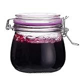 The Happy Jar Wish Jar – Tarro de cristal con tapa de clip de 500 ml y tarros de vidrio herméticos para especias, azúcar, café, especias, avena, comida para mascotas (morado)