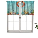 Hiiiman Cenefa de cortina para interiores y hogares, con diseño de buey sobre arrecifes de coral, mar tropical, playa, 1 unidad, 132 x 45 cm para baño y café