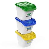 USE FAMILY-Gama Recycle. Cubos de Basura de Reciclaje para Cocina apilables. Juego de 3 contenedores 30L (tricolor)