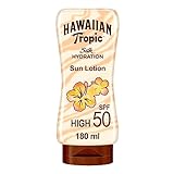 Hawaiian Tropic Silk Hydration Protective - Loción Solar Protectora con cintas de seda hidratantes y resistente al agua, Protección Alta, SPF 50, 180 ml