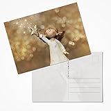 Logbuch-Verlag 20 tarjetas postales navideñas doradas y blancas con ángel de la guarda para niños, set de postales de Navidad, 10,5 x 14,8 cm