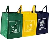 TRESKO Set de 3 Bolsas para Reciclar Basura | Sistema de Reciclaje para Vidrio, plástico y Papel