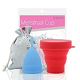 Copa Menstrual Íntima de Silicona Suave Flexible Reutilizable de Grado Medicinal - Kit de Higiene Personal Femenino - Incluye 1 Copa con Esterilizador y Bolsa de Almacenamiento (Azul, Talla-L)