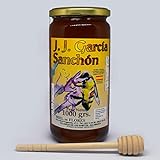JJ García Sanchón Miel pura de abeja 100 % Natural de España. Tarro de 1 Kilo de Miel de flores con dispensador de madera y embalaje. Producción artesanal.