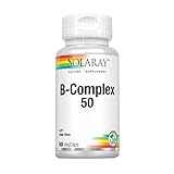 SOLARAY B complex 50. 50 VegCaps. Las Vitaminas B contribuyen al normal funcionamiento del sistema nervioso. Sin gluten. Apto para veganos.