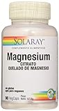 SOLARAY Magnesium. Magnesio Citrato.90 VegCaps. Ayuda a disminuir el cansancio y la fatiga. Contribuye al funcionamiento normal de los músculos. Sin gluten. Apto para veganos.