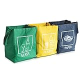 Navaris Set de Bolsas para Reciclaje - 3 Bolsas de Basura para Reciclar Vidrio Papel y plástico - Contenedor para la Cocina casa Extra Resistente