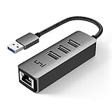 Adaptador USB Ethernet, uni 3 puertos Hub USB 3.0 ethernetcon puerto LAN de red RJ45 de 1 Gbps, para MacBook(con versión de puerto USB), iMac, XPS, Surface, Notebook - Gris espacial