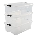 Iris Ohyama New Top Box NTB-30 - lote de 3 cajas apilables de almacenamiento, Transparente, 30 L
