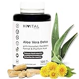 Aloe Vera Detox | 120 cápsulas para 4 meses | Con Cola de Caballo, Diente de León, Psyllium, e Hinojo | Depurativo, diurético y laxante natural que elimina toxinas y regula el tránsito intestinal
