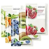 Pack 5 Mascarillas Hidratantes Revitalizantes Nutritivas Relajante, Extracto de Frutas (Manzana Verde, Naranja, Kiwi, Arándano, Granada Roja)