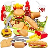 Buyger Hamburguesa Comida Desmontar Juguetes, Cocina Alimentos Juguetes Plástico Accesorios con Bandeja Vajilla Juego de rol Regalos para Niños Niñas