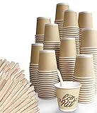 FMC SOLUTION Eco Kit de accesorios para café y té, 200 vasos de café de papel y 200 paletas de madera