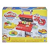 Play-Doh Kitchen Creations Grill 'n Stamp Juego para niños de 3 años en adelante con 6 Colores compuestos de Modelado no tóxicos y 7 Accesorios de Juguete para Barbacoa, Multicolor