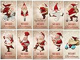 Juego de 10 divertidas tarjetas de Navidad con diseño de Papá Noel, 14,8 x 10,5 cm, estilo retro, 10 unidades