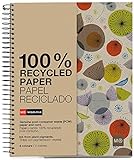 MIQUELRIUS - Cuaderno Notebook 100% Reciclado - 4 franjas de color, A4, 120 Hojas cuadriculadas 5mm, Papel 80 g, 4 Taladros, Cubierta de Cartón Reciclado, Diseño Ecobirds